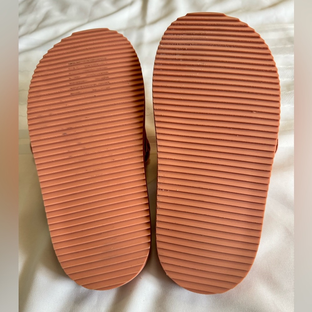 Farm Rio Straw Monstera Palm Leaf Anatomic Slides Size 7 EUC Blush Pink - Picture 4 of 5